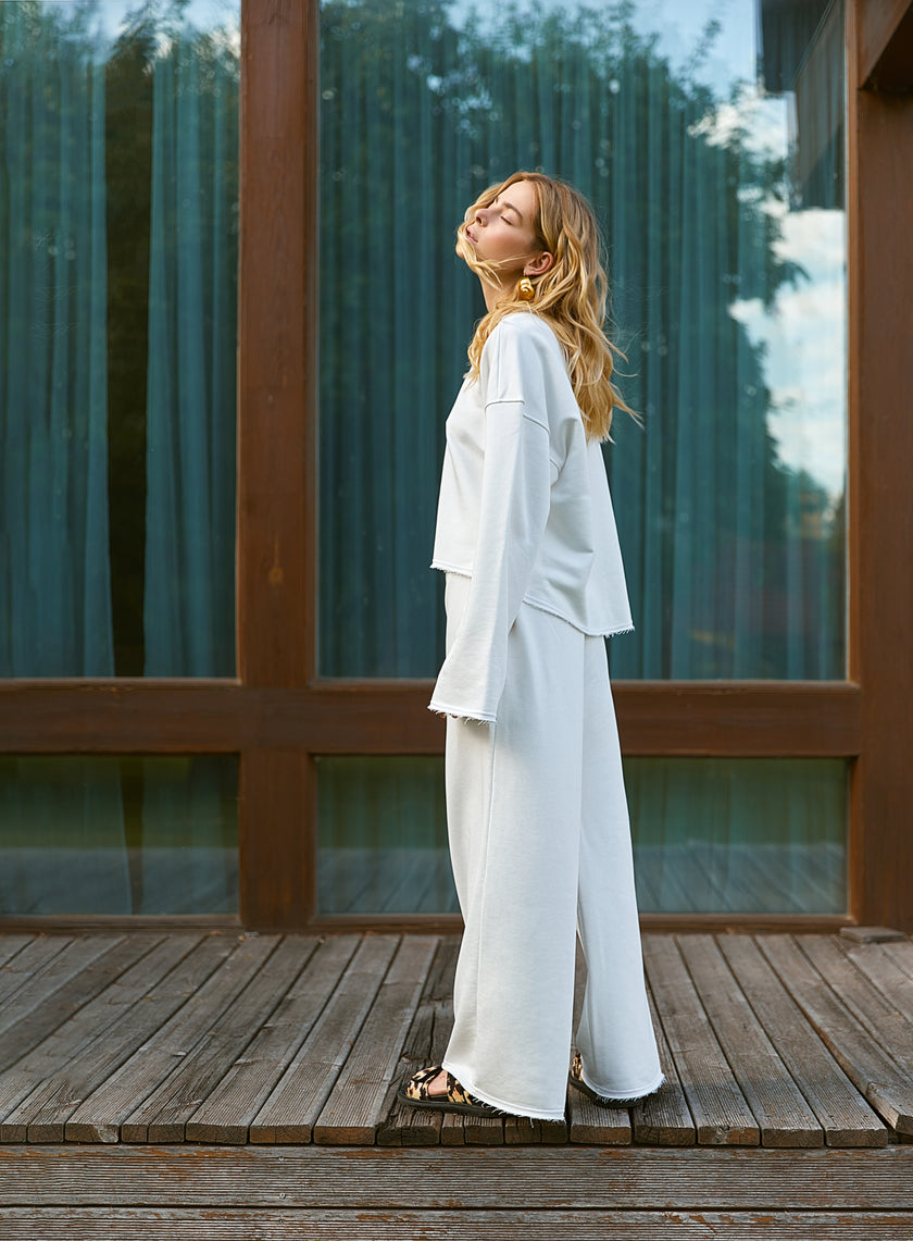 Штани широкі з трьохнитки молочний