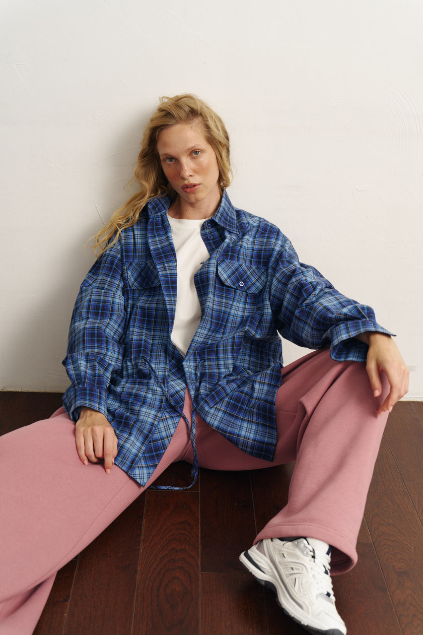 Сорочка з кулісками картата синя