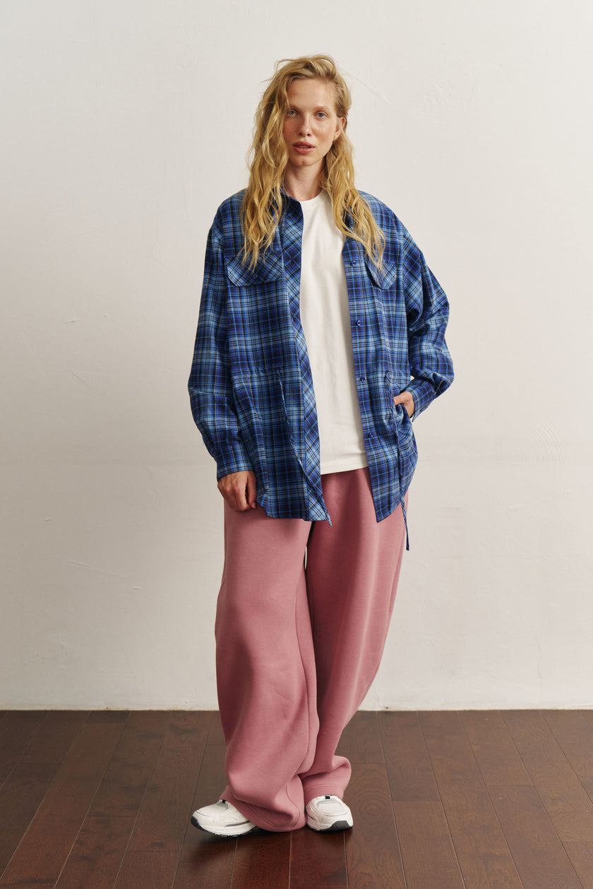 Сорочка з кулісками картата синя