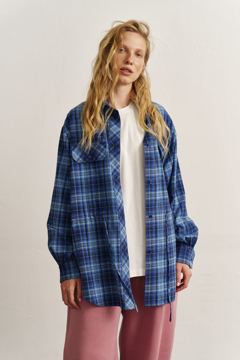 Сорочка з кулісками картата синя