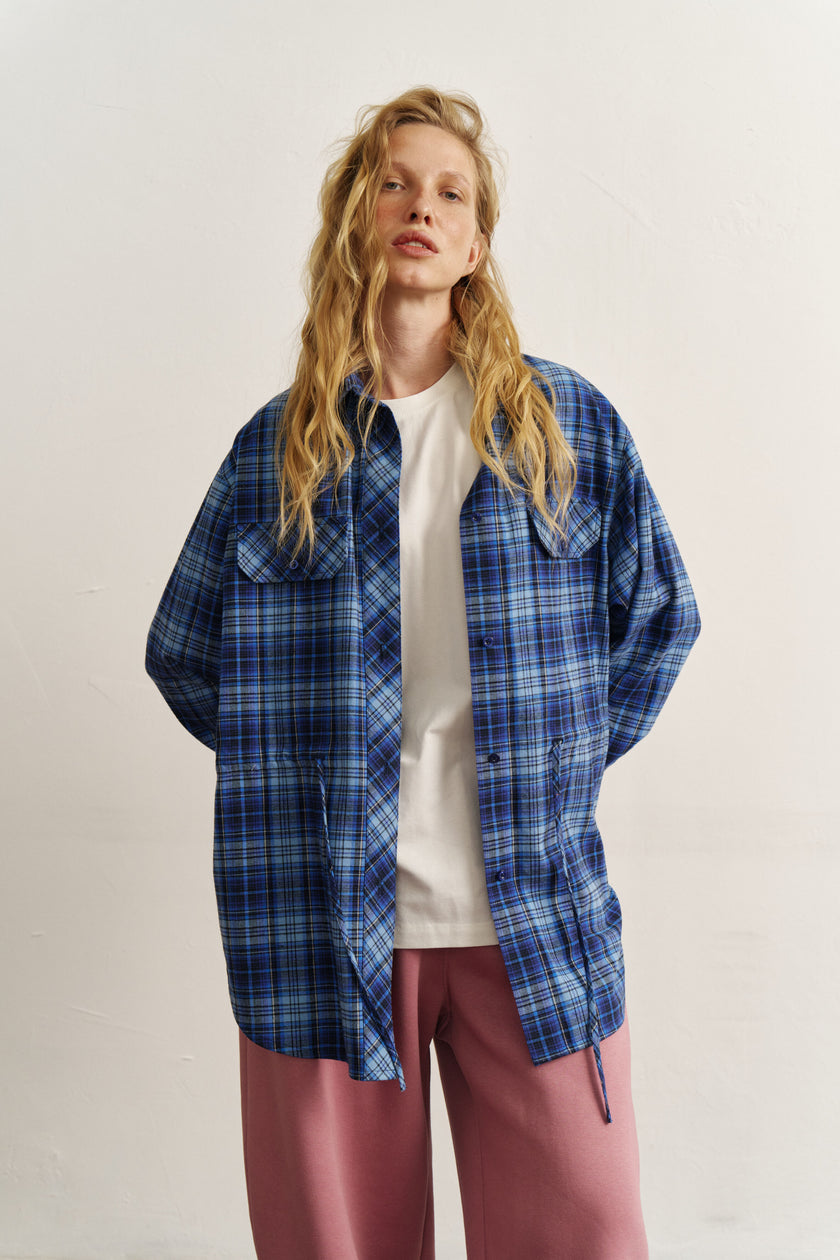 Сорочка з кулісками картата синя