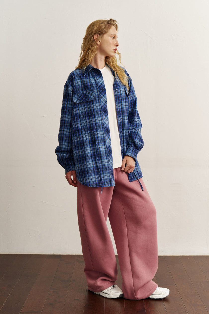 Сорочка з кулісками картата синя