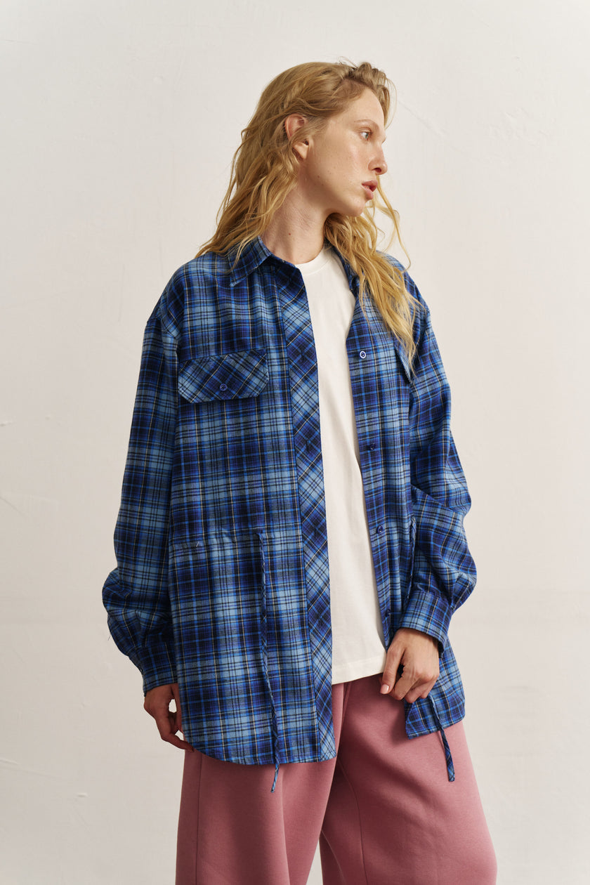 Сорочка з кулісками картата синя