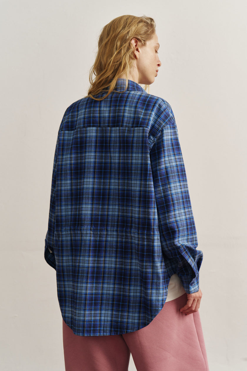 Сорочка з кулісками картата синя