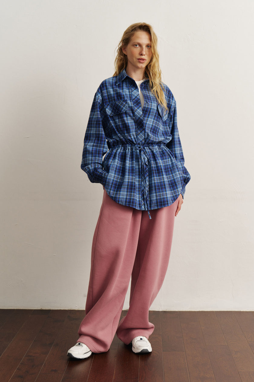 Сорочка з кулісками картата синя