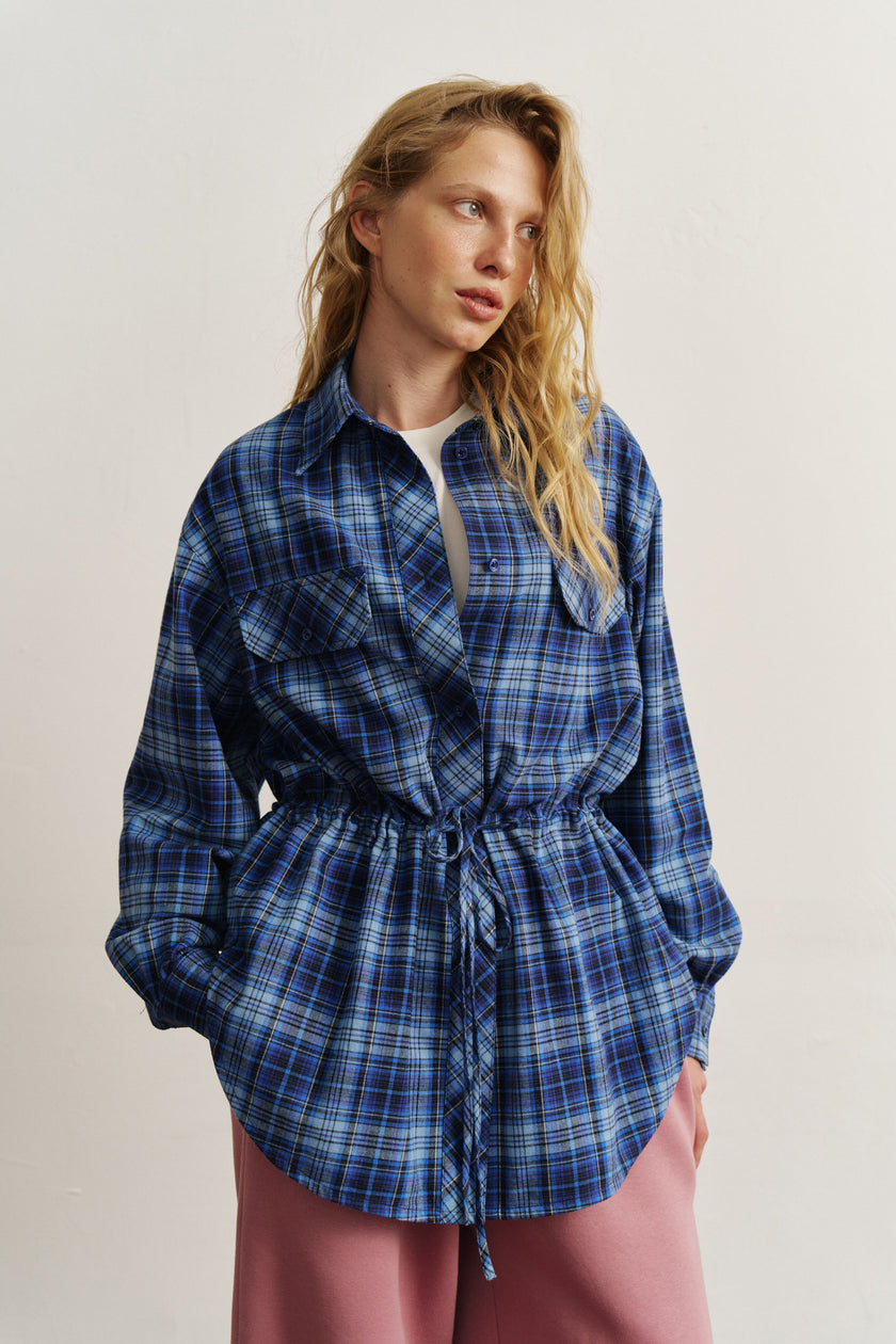 Сорочка з кулісками картата синя