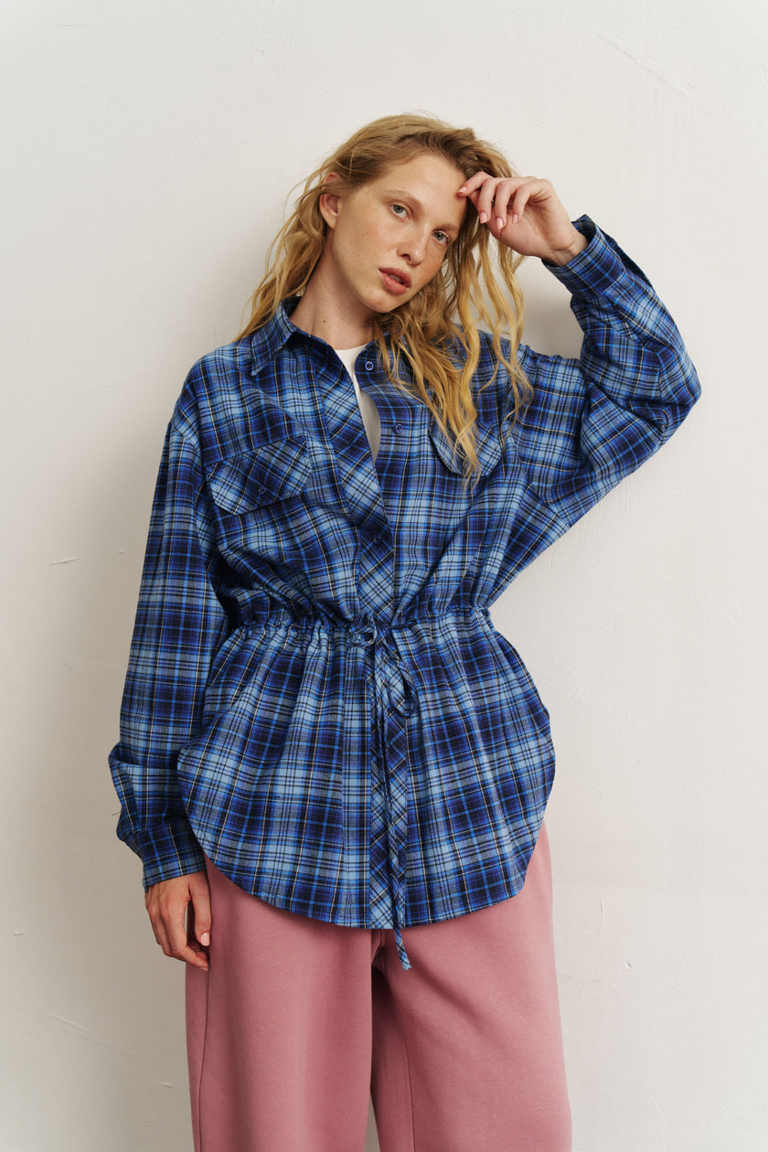 Сорочка з кулісками картата синя