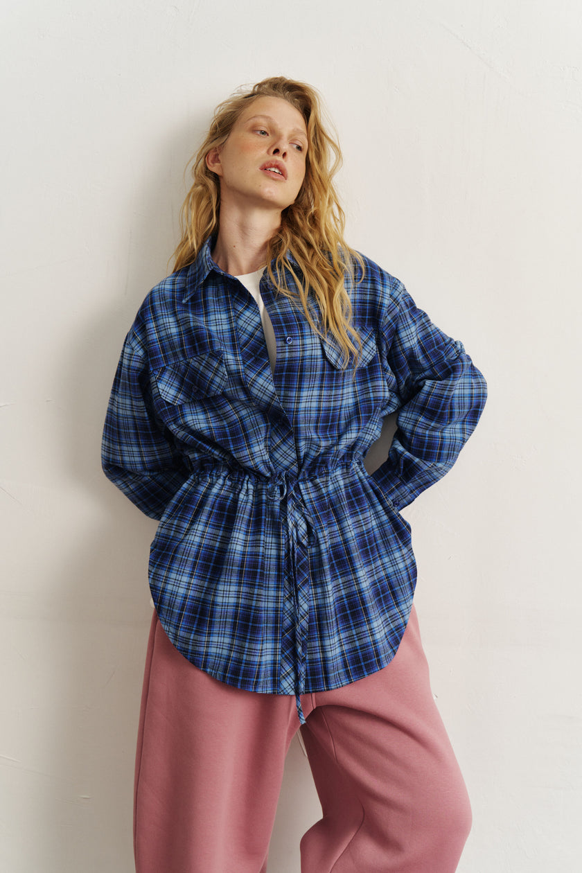 Сорочка з кулісками картата синя