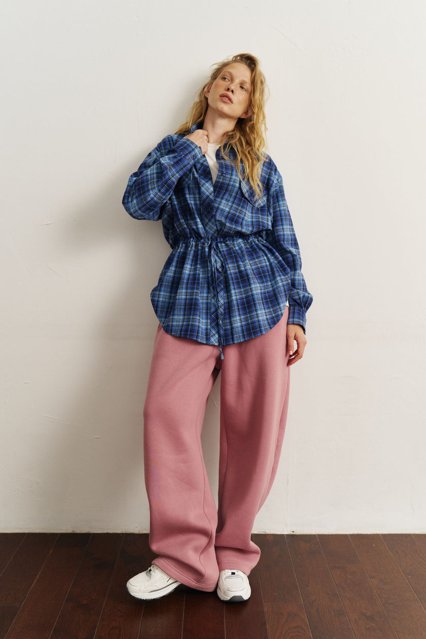 Сорочка з кулісками картата синя