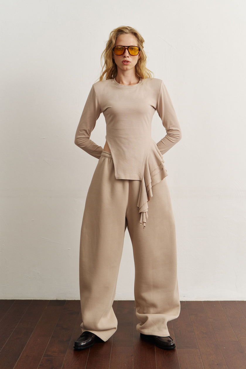 Лонгслів з драпіруванням темний таш