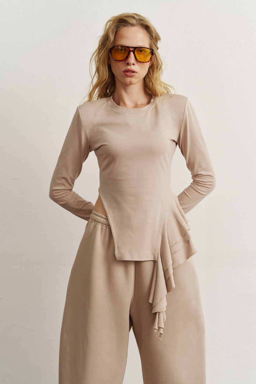 Лонгслів з драпіруванням темний таш