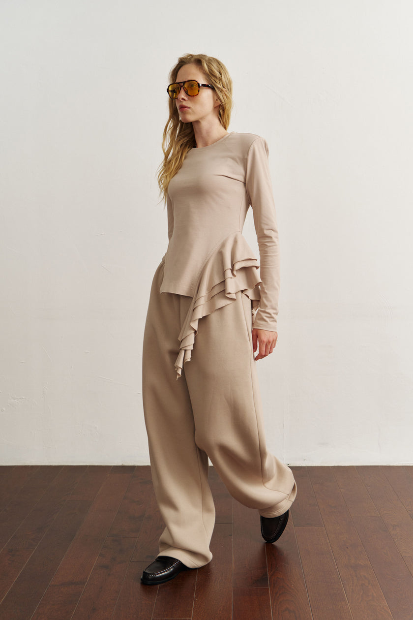 Лонгслів з драпіруванням темний таш