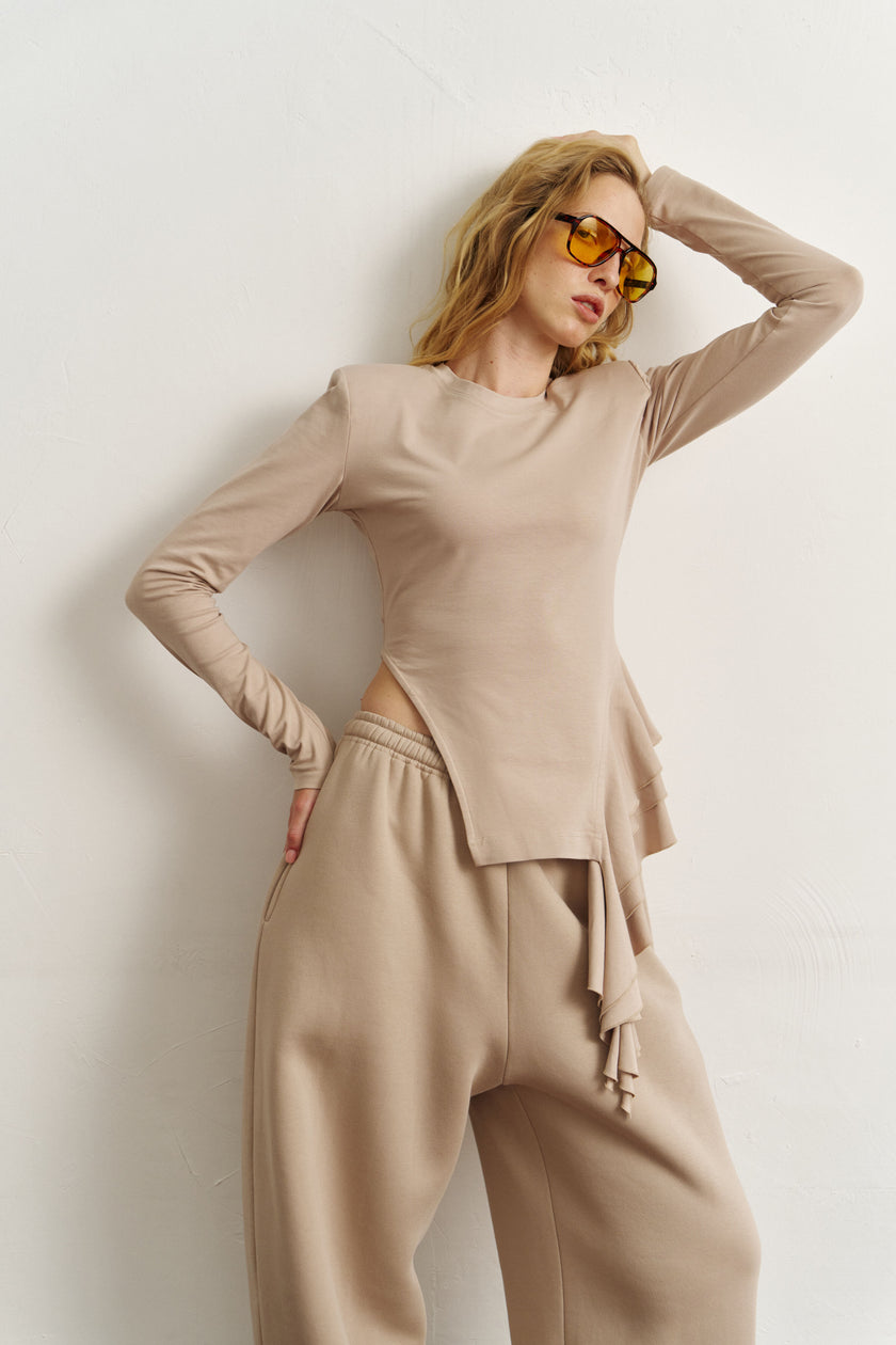 Лонгслів з драпіруванням темний таш