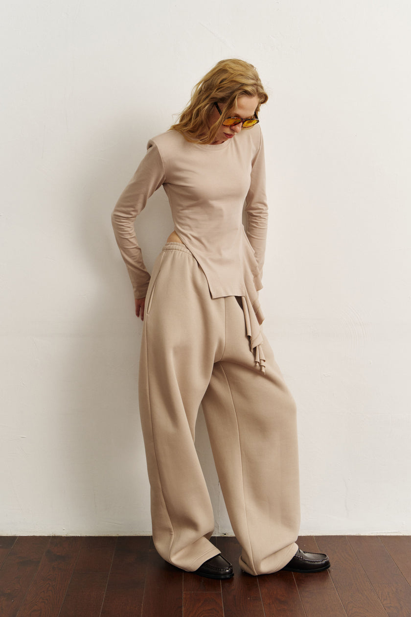 Лонгслів з драпіруванням темний таш