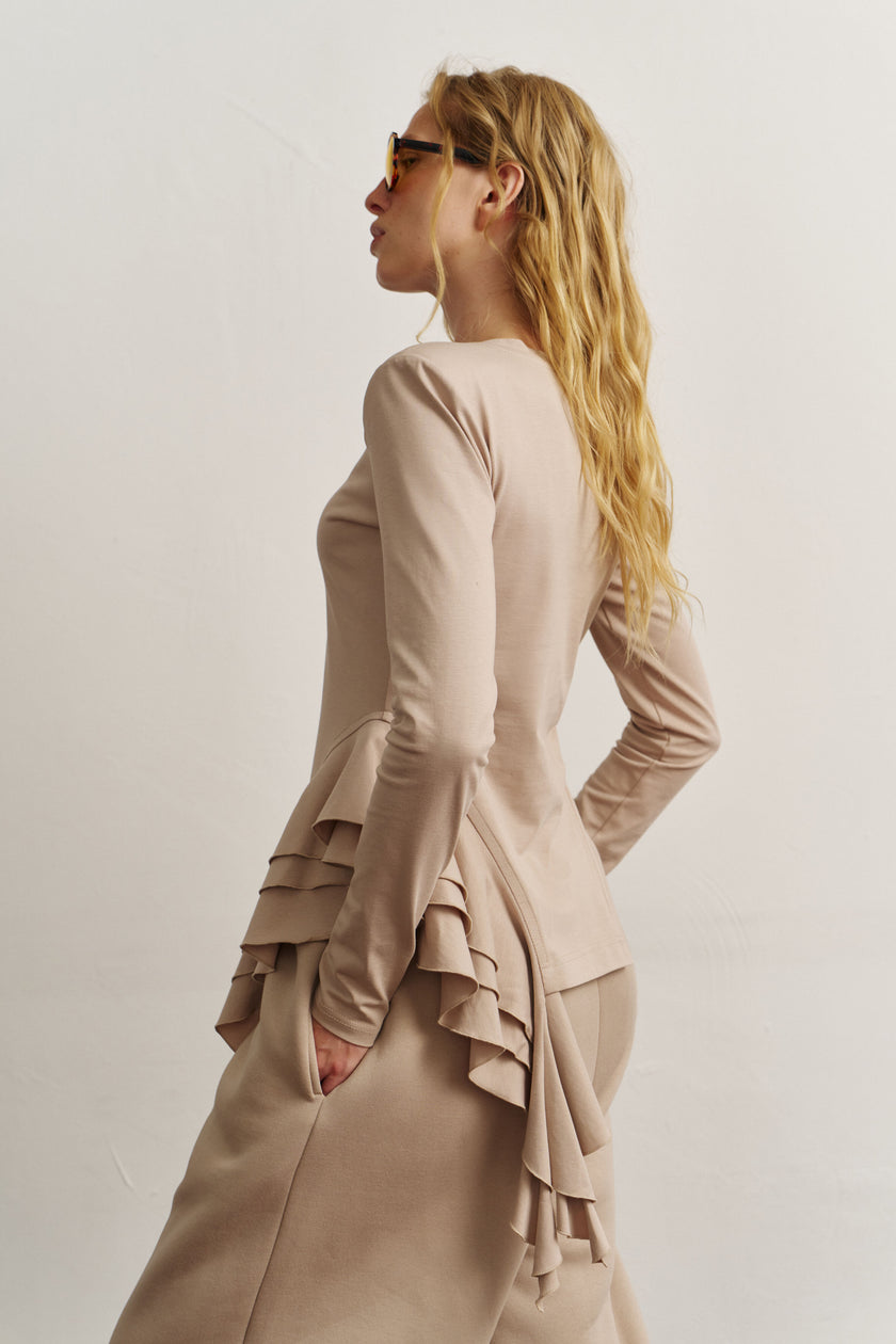 Лонгслів з драпіруванням темний таш