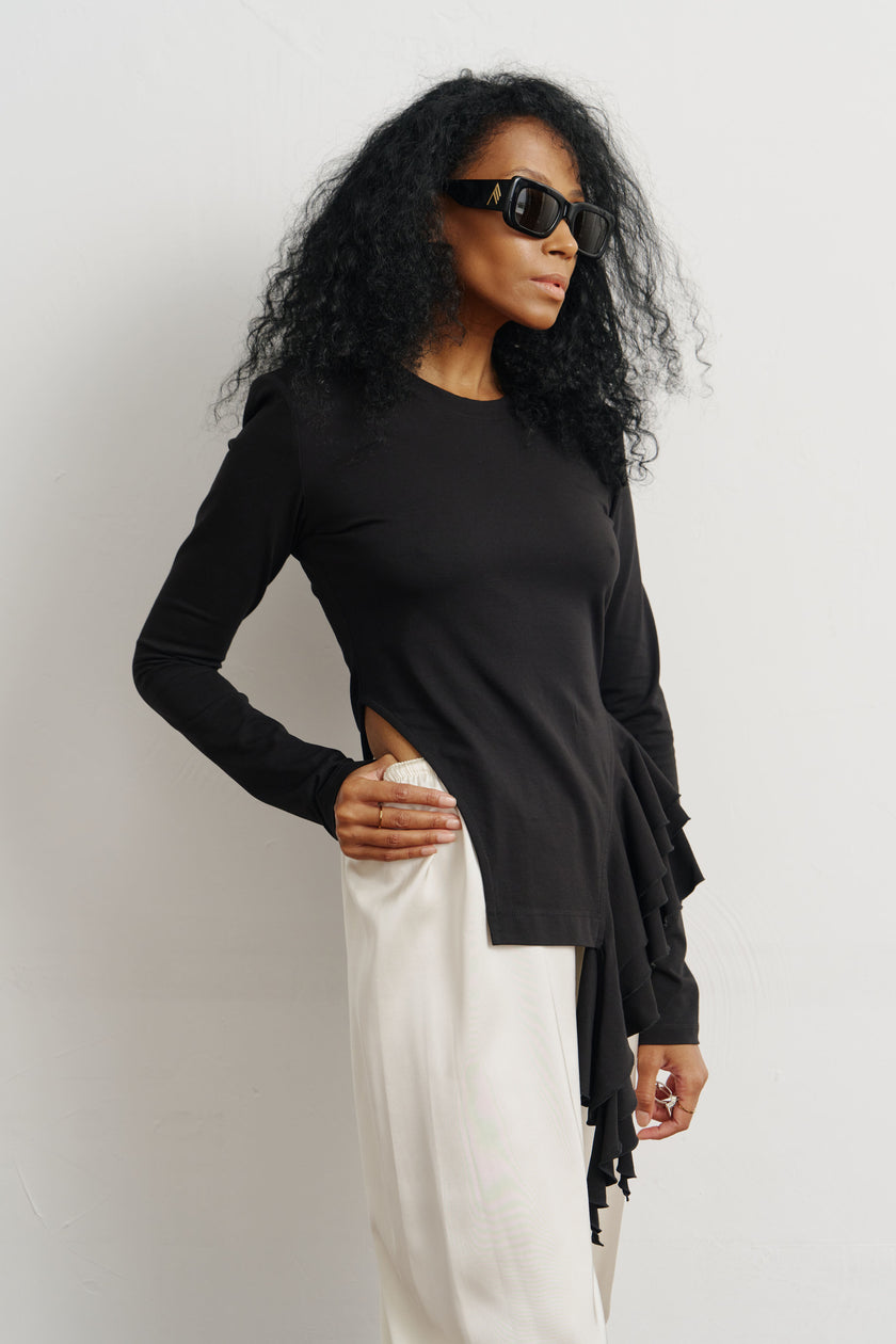 Лонгслів з драпіруванням чорний