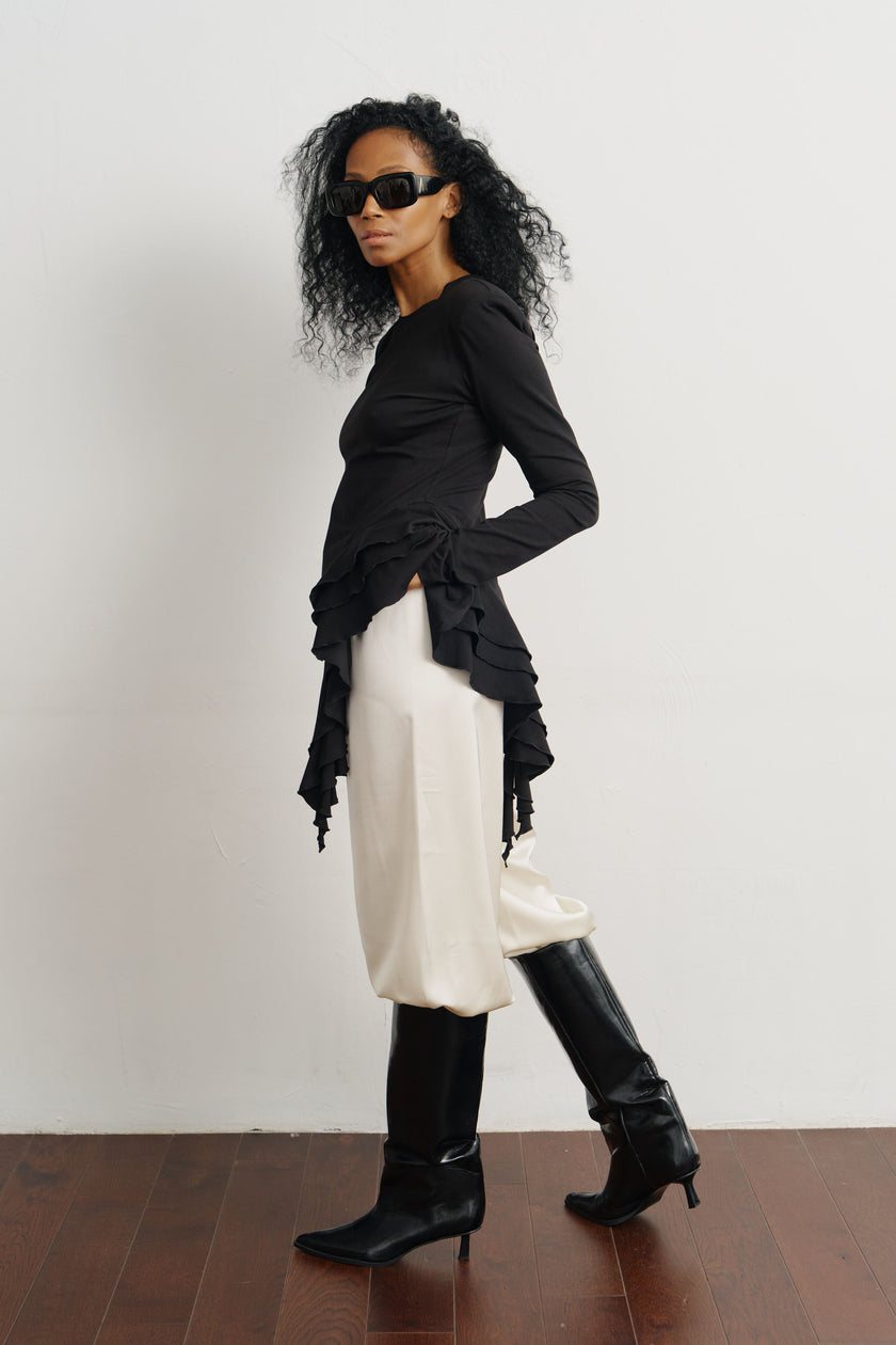 Лонгслів з драпіруванням чорний