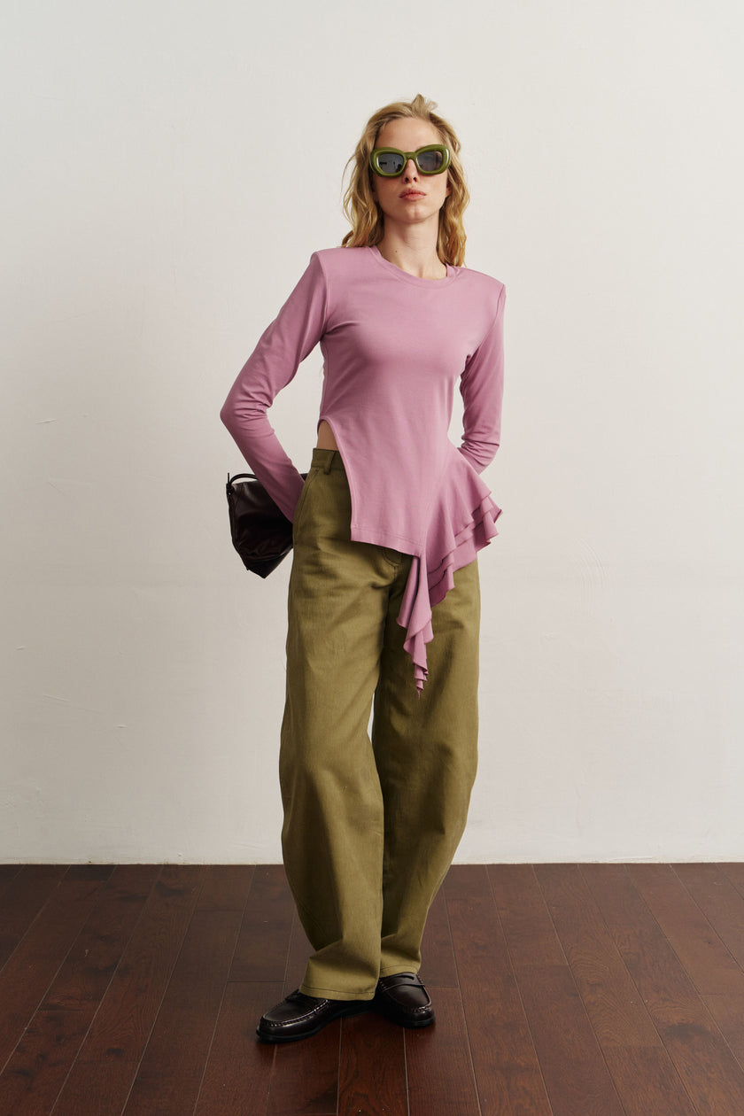 Лонгслів з драпіруванням бузковий