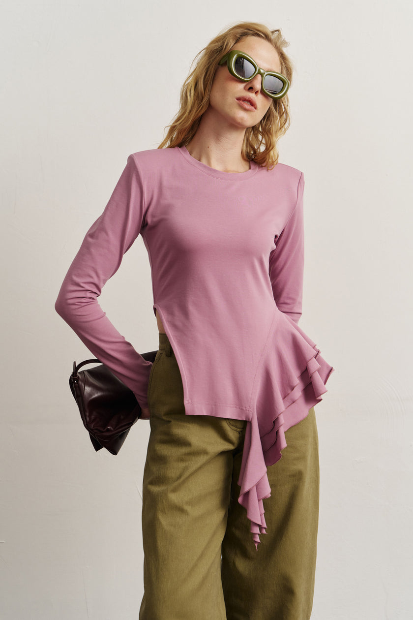 Лонгслів з драпіруванням бузковий