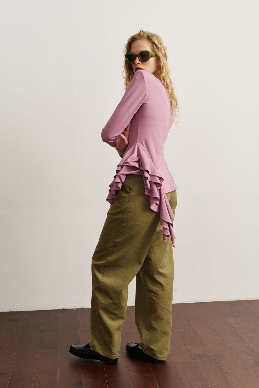 Лонгслів з драпіруванням бузковий