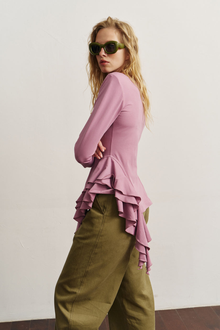 Лонгслів з драпіруванням бузковий