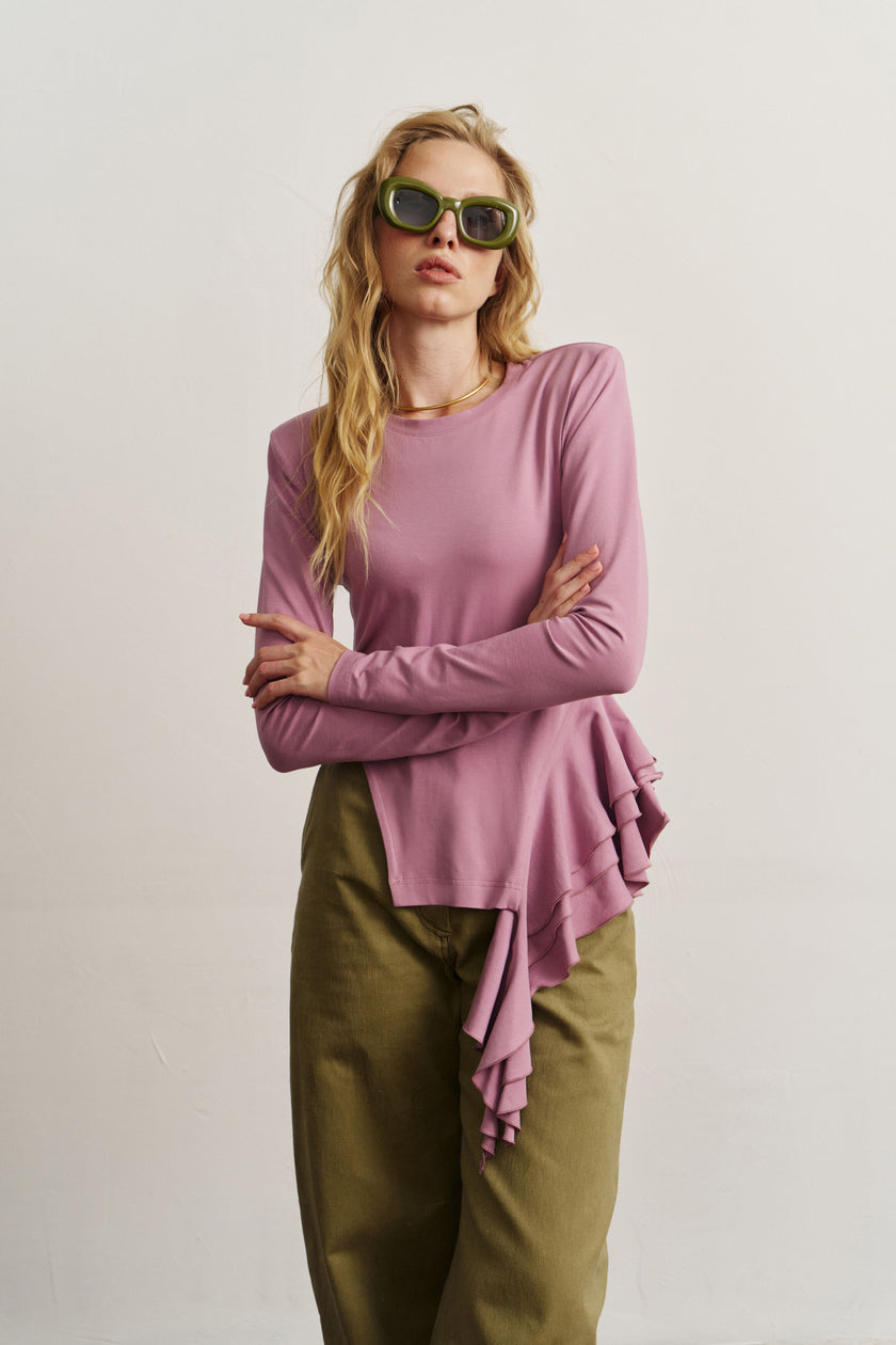 Лонгслів з драпіруванням бузковий