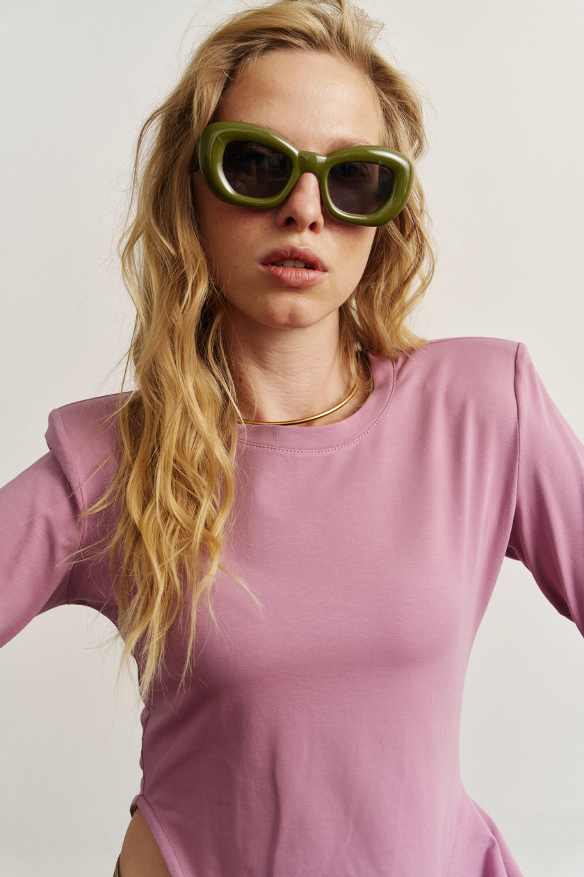 Лонгслів з драпіруванням бузковий