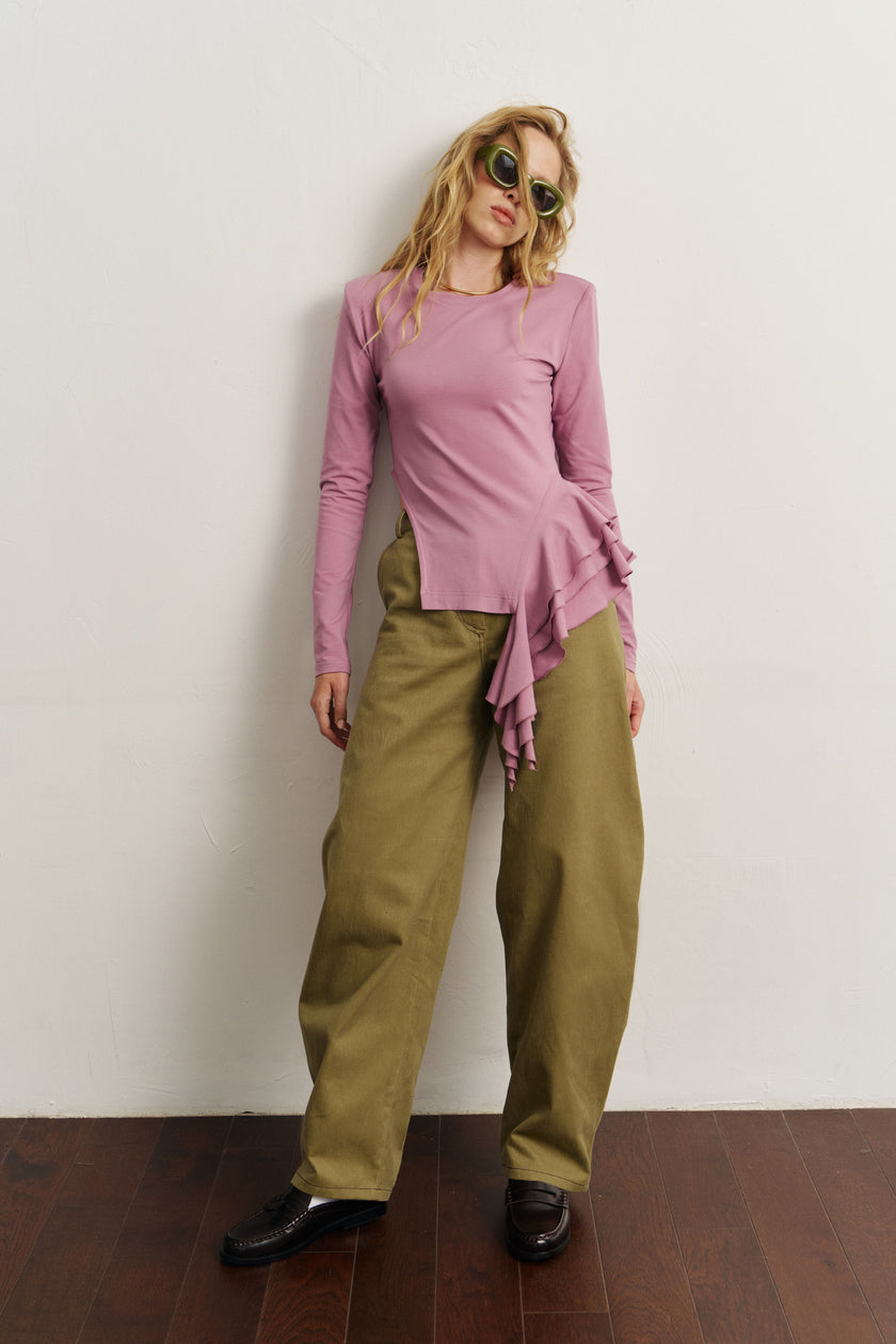 Лонгслів з драпіруванням бузковий