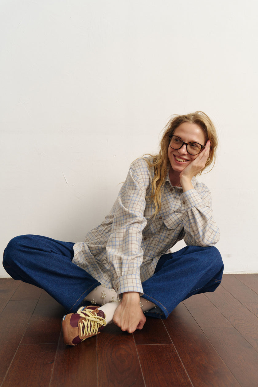 Сорочка з кулісками картата світла