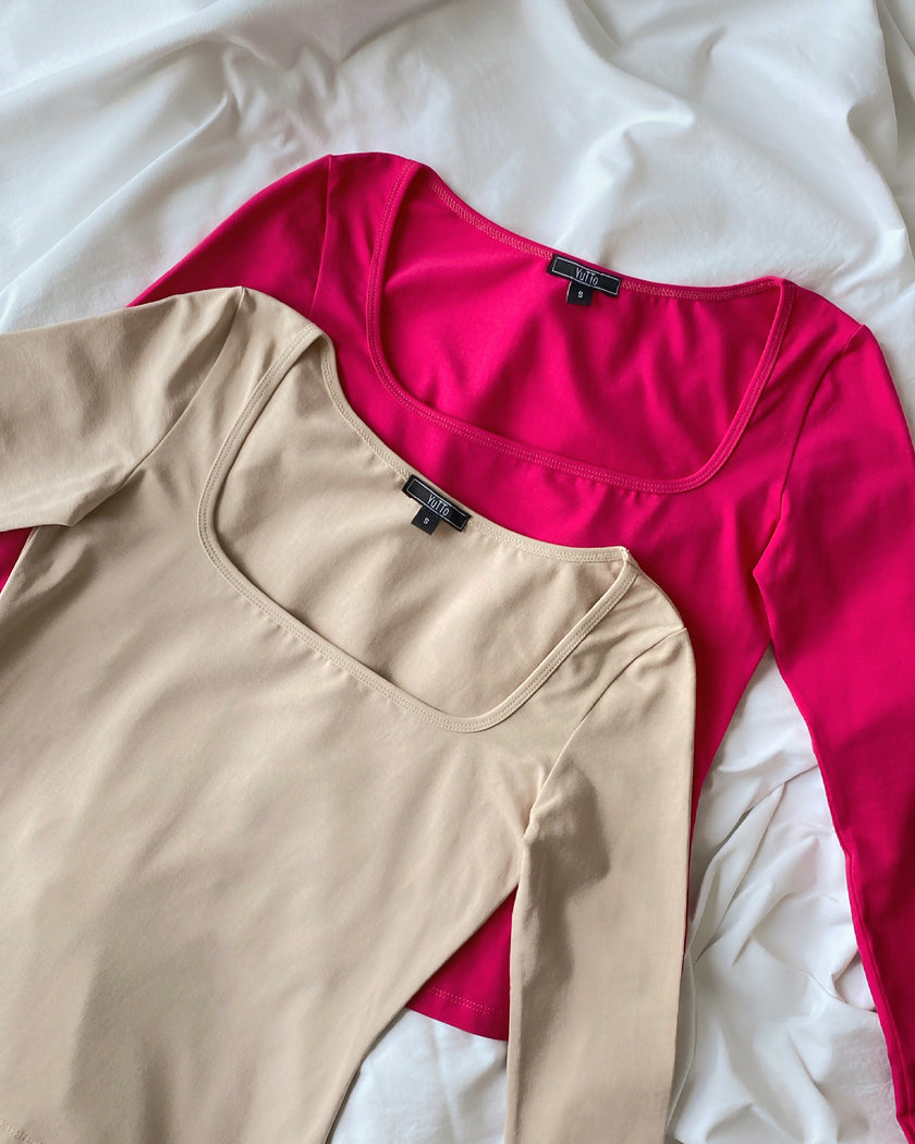 Лонгслів з квадратним вирізом фуксія