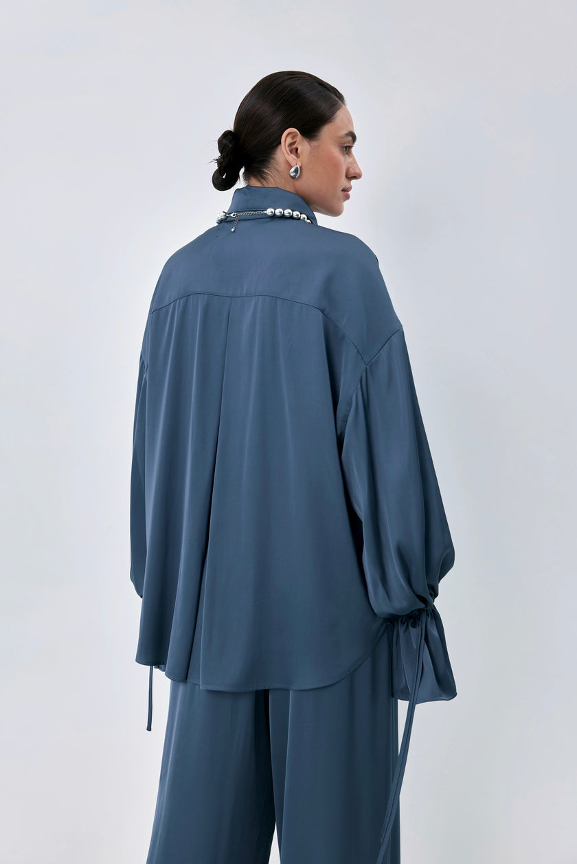 Сорочка сатинова блакитна