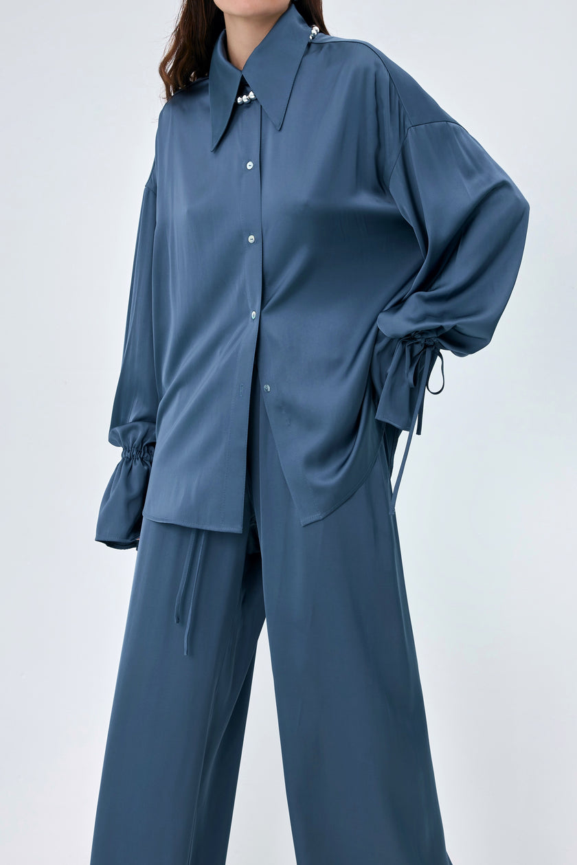 Сорочка сатинова блакитна