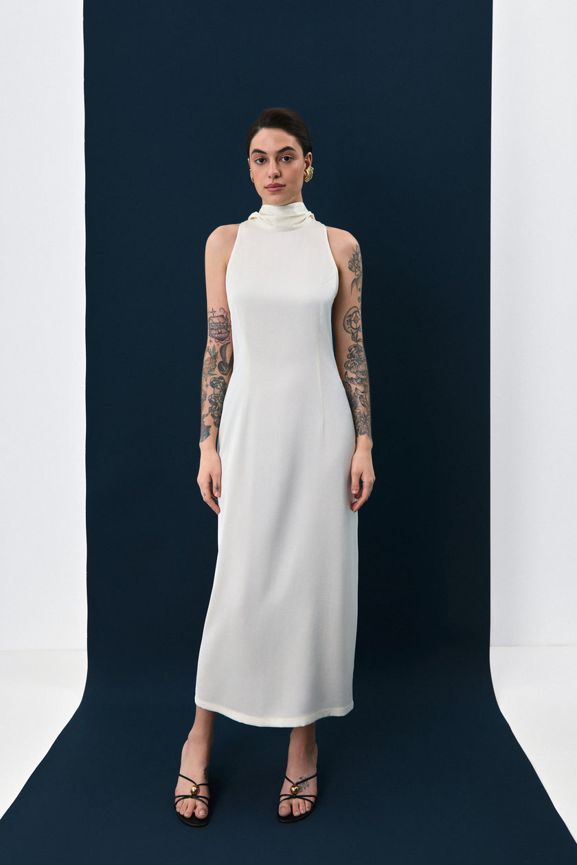 Сукня з шарфом сатинова