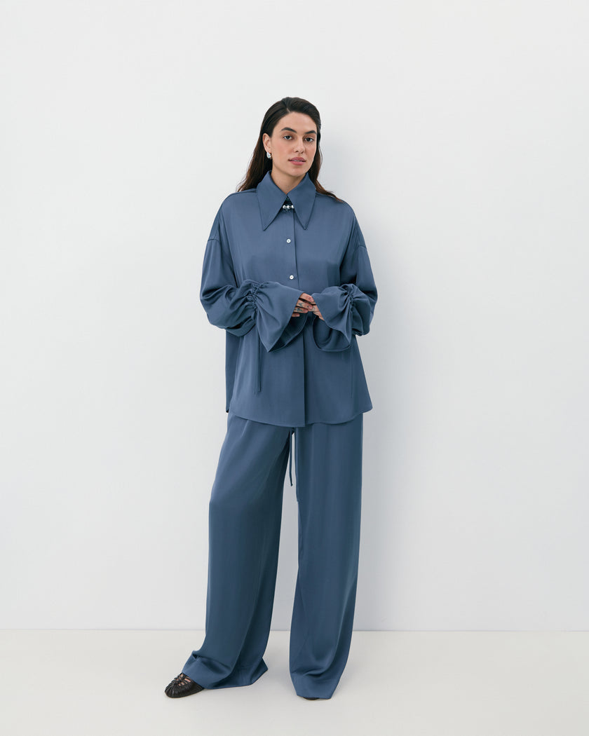 Сорочка сатинова блакитна