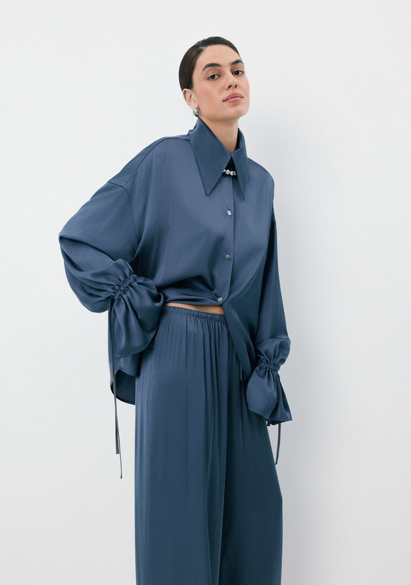 Сорочка сатинова блакитна