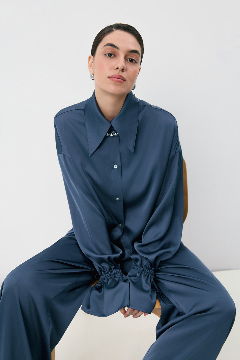 Сорочка сатинова блакитна