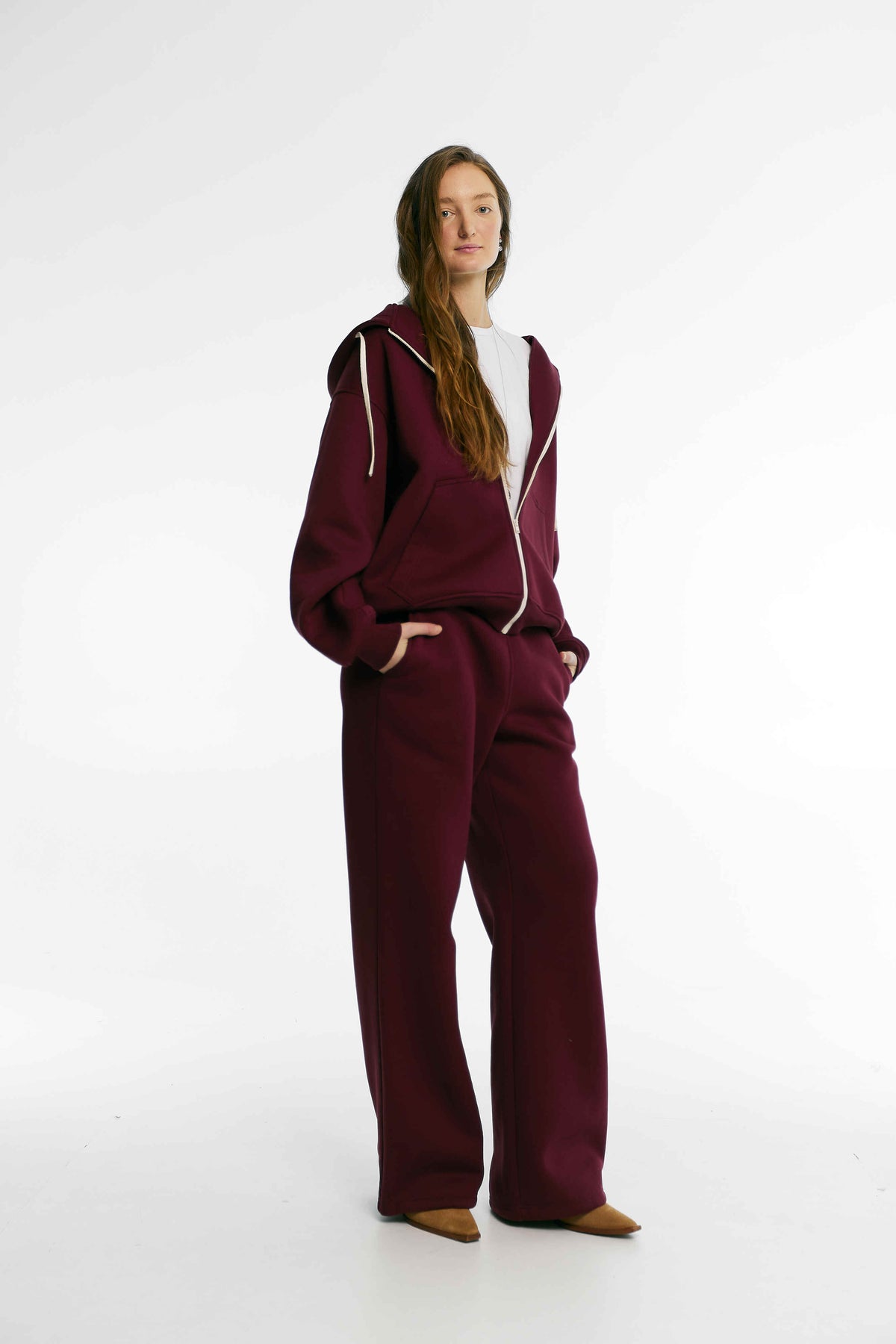 Штани палаццо утеплені бордо