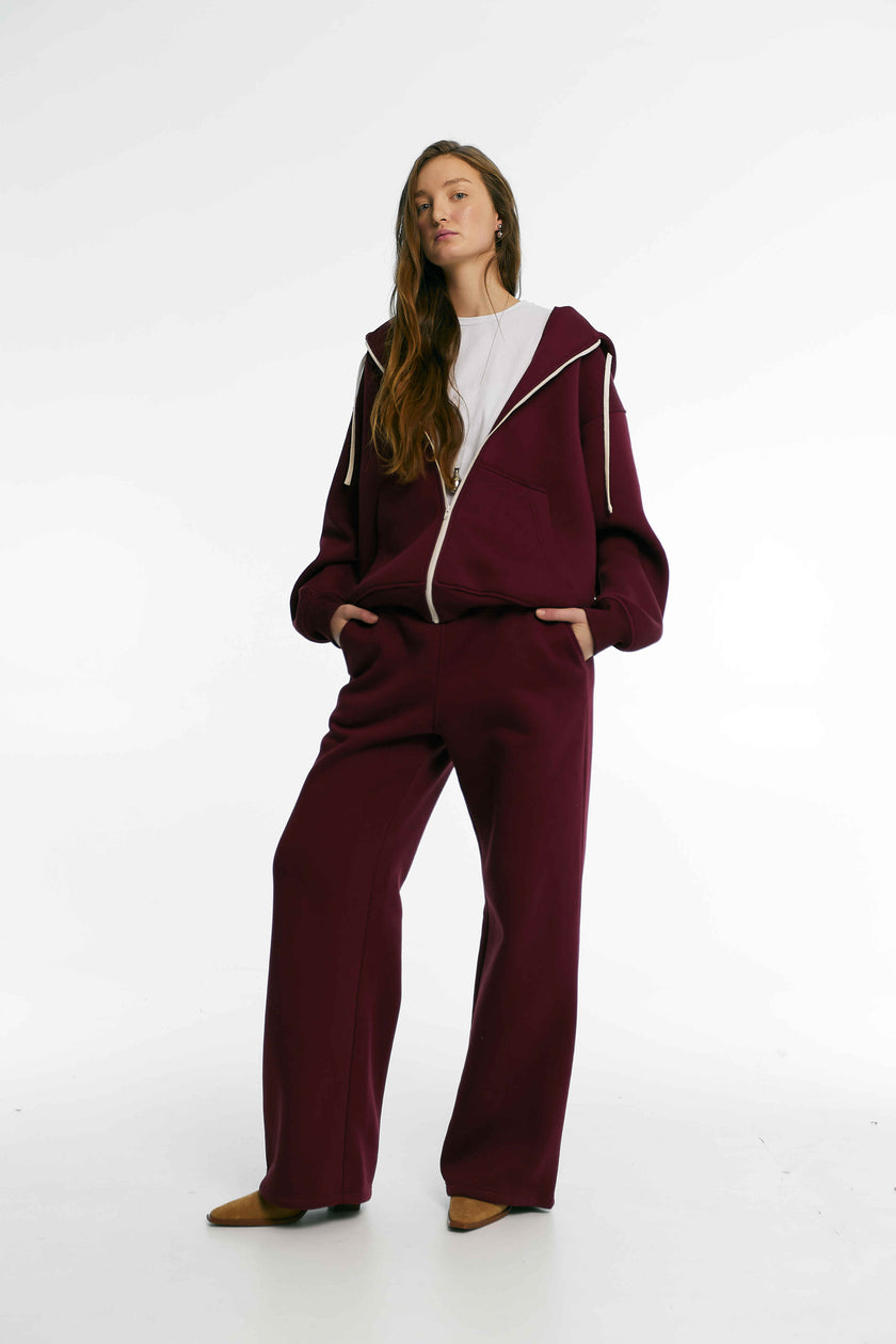 Штани палаццо утеплені бордо